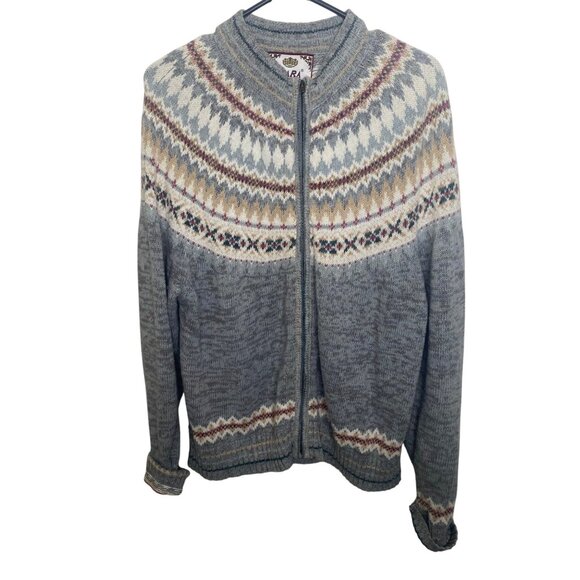 Vintage Tiara International Full Zip Cardigan Sweater Womens L Gray Fair Isle Co - Picture 1 of 7